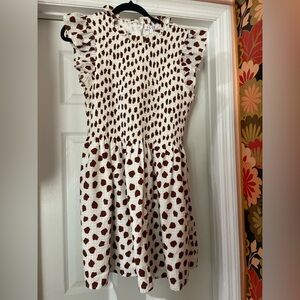 White smocked dress with brown dots